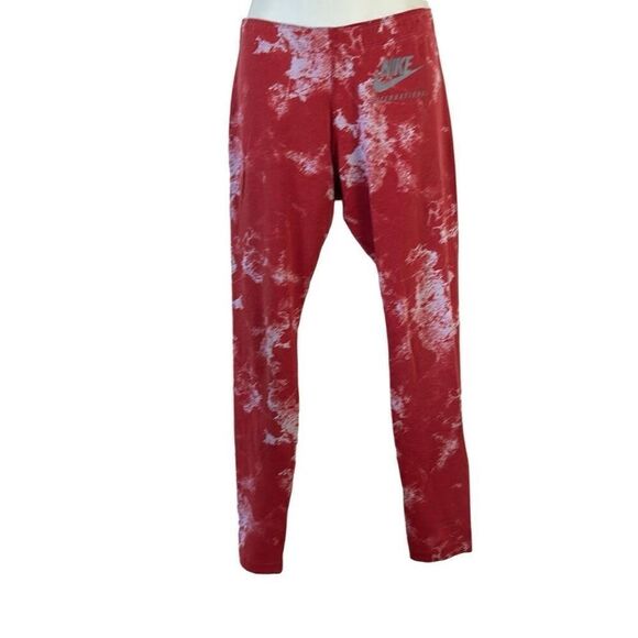 Nike International Red and White Marbled Print Athletic Yoga Leggings Size Mediu - Picture 1 of 4